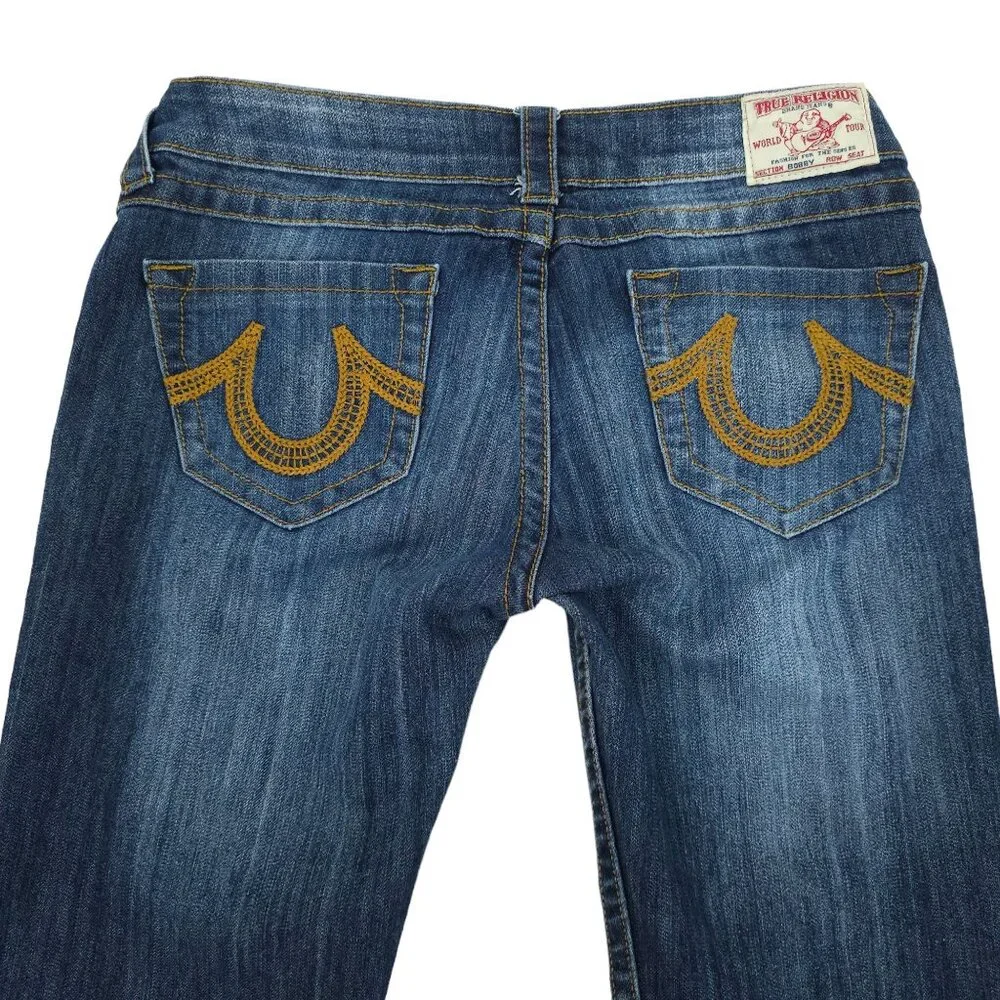 True Religion Bobby Jeans Straight Leg Low Rise Sz 30 Short DarkWash Stretch Y2K - Picture 12 of 14